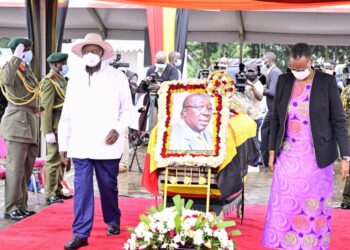 President Yoweri Museveni with the First Lady Mrs Janet Museveni at the funeral service of Col (Rtd) Charles Okello Engola