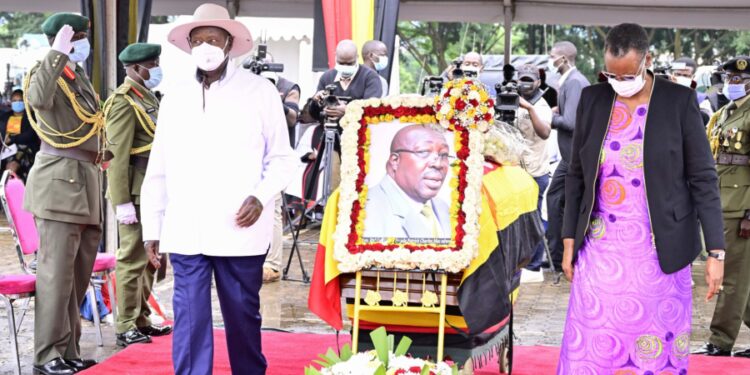 President Yoweri Museveni with the First Lady Mrs Janet Museveni at the funeral service of Col (Rtd) Charles Okello Engola