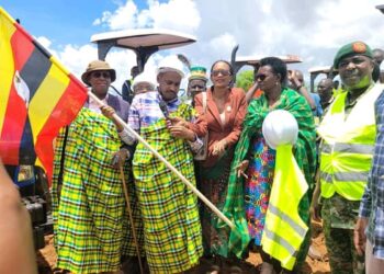 Hon. Frank Tumwebaze, Minister for Agriculture, Animal Industry & Fisheries launching the tractor hire scheme in Karamoja subregion. Photo by MAAIF