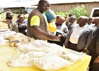 The committee members led by Hon. Remigio touring a farm