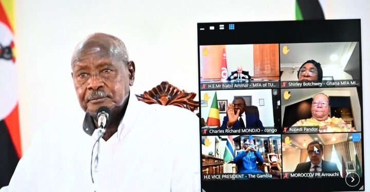 President Yoweri Museveni in a Peace and Security Council virtual meeting