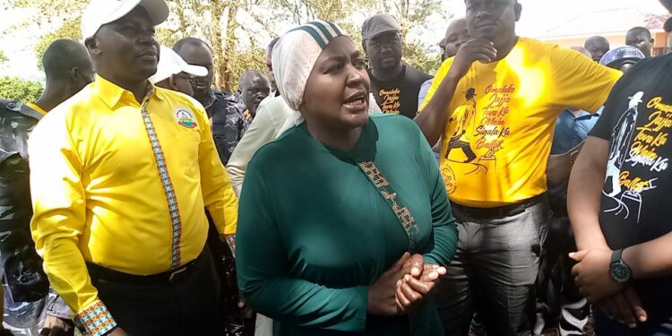 Hajjati Namyalo nga ayogerako ne bannaMasaka, abetegekera okukyala kw'omukulembeze we Ggwanga