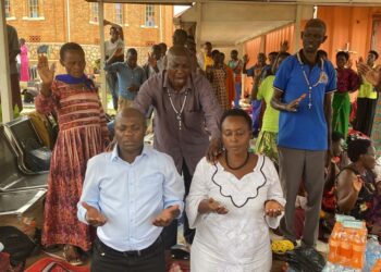 Zephline Muhangi ONC Coordinator Greater Mbarara with pilgrims from Mbarara