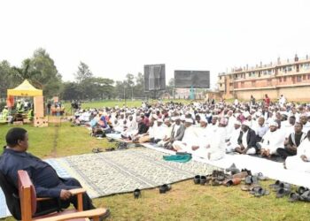 Gen Kahinda Otafiire during Eid prayers at Nakivubo Blue primary school