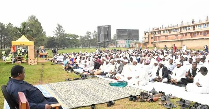 Gen Kahinda Otafiire during Eid prayers at Nakivubo Blue primary school