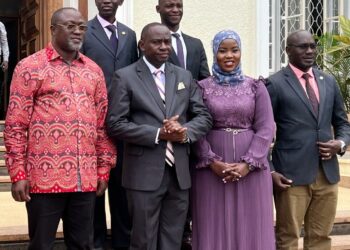 Faridah Nakazibwe in a group photo with Buganda Kingdom leaders