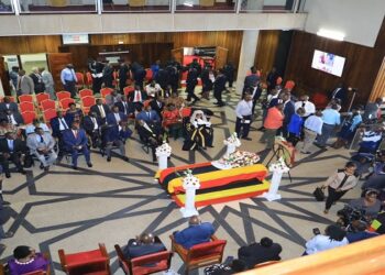 The body of the late Justice Arach-Amoko was received by the Speaker, Anita Among