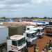 Trailers carrying goods from Uganda