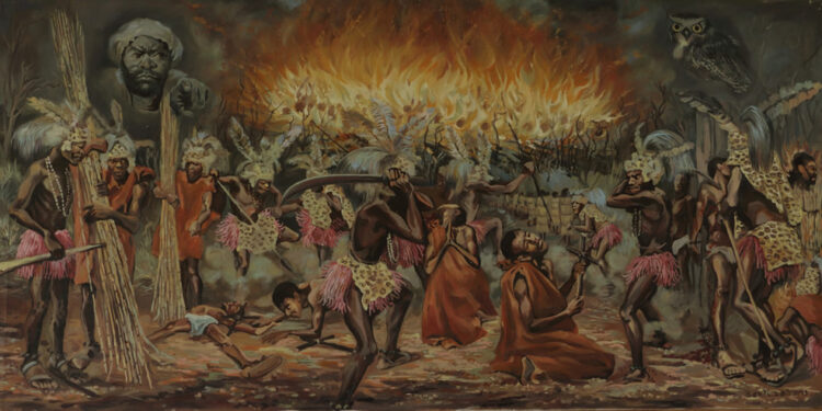 Portrait of Uganda Martyrs being killed