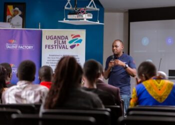 Rinaldi Jamugisa, PR and Communications Manager MultiChoice Uganda speaking to the participants during the training on the business if film at UCC House in Kampala recently.