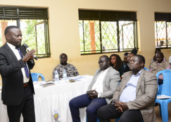 Dr Hillary Emma Musoke addressing leaders during the strategic campaign on alternative income generating activities for the fishing communities in Uganda stakeholders workshop at Buikwe District headquarters on 5/July/2023