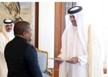 Ambassador Ssemuddu with His Highness the Emir of the State of Qatar, Sheikh Tamim Bin Hamad Al Thani.
