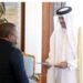 Ambassador Ssemuddu with His Highness the Emir of the State of Qatar, Sheikh Tamim Bin Hamad Al Thani.