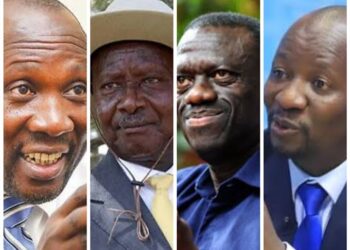 L-R: Nandala Mafabi,  President Museveni,  Dr. Kizza Besigye and Ssemujju Nganda