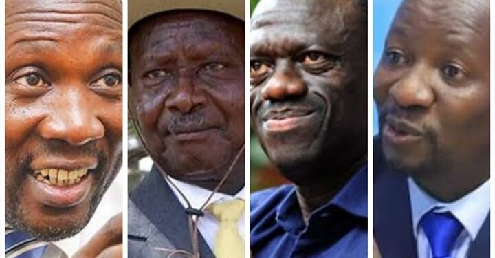 L-R: Nandala Mafabi,  President Museveni,  Dr. Kizza Besigye and Ssemujju Nganda