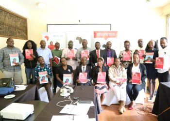 Selected journalists from media houses across Uganda, together with high-end personnel from AFIC and partners pose for a photo, during the media roundtable discussion on inclusion of women-led businesses in public procurement in Uganda, June 30th, 2023. (Photo by Lakel Maria)