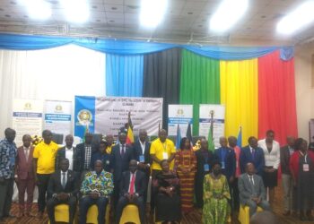 Front row from right: Hon. Dr. JC Muyingo, Rt.Hon. Rebecca Kadaga & Rt. Hon. Robinah Nabbanja join  other high-level dignitaries for a photo moment at Hotel Africana, during the 2nd EAC World Kiswahili Language Day Celebrations, July 7th, 2023.