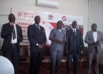 Karamoja sub region CAOs identify themselves before participants at the Mercy Corps Conference at Fairway Hotel on Tuesday