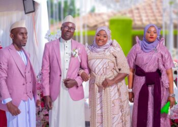 Hajjati Namyalo centre with her hubby Musa Ssentamu during the introduction ceremony in Zana Wakiso