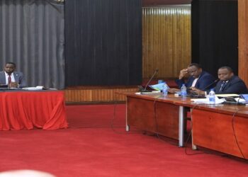 Officials from URA appearing before the committee chaired by Hon. Ssenyonyi(2nd L)