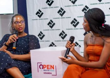 Nataliey Bitature engaging with the session's moderator last Friday evening as she shared her thoughts and experience on how to successfully navigate the tough terrain of the start up world at last Friday's Founders Lounge meet up in Bukoto
