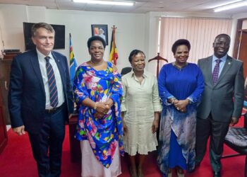 Saunders, Minister Mutuuzo, Namondo, Minister Amongi and Kibenge in a photo moment after the meeting