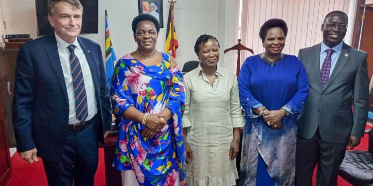 Saunders, Minister Mutuuzo, Namondo, Minister Amongi and Kibenge in a photo moment after the meeting