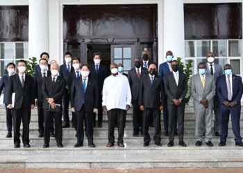 President Museveni with the Minister of Foreign Affairs Mr. Hayashi Yoshimasa and his delegation