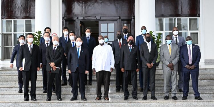 President Museveni with the Minister of Foreign Affairs Mr. Hayashi Yoshimasa and his delegation