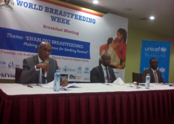 UNICEF Uganda Country Representative Mr. Munir A. Safieldin on the left, addressing participants during launch of the World Breastfeeding Week at Kampala Imperial Royal Hotel on Tuesday