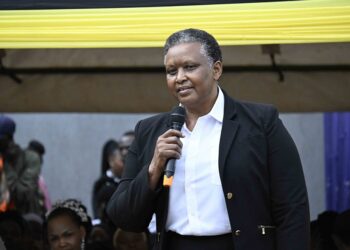 Presidential Initiative on skilling the Girl/Boy Child project Head Dr. Faith Katana Mirembe making her remarks to the guests during a function as students of the PISG/B show case their work at the PISG/B Wandegeya branch in Kampala on 11th September 2023. Photo by PPU/ Tony Rujuta.