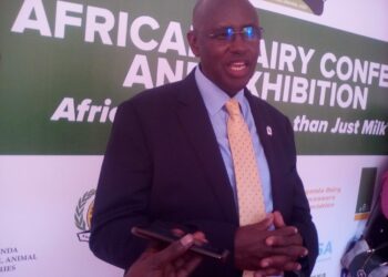 Minister of State for Agriculture incharge of Animal Industry Dr. Bright Rwamirama addressing Journalists at Hotel Africana during the Africa Diary Conference