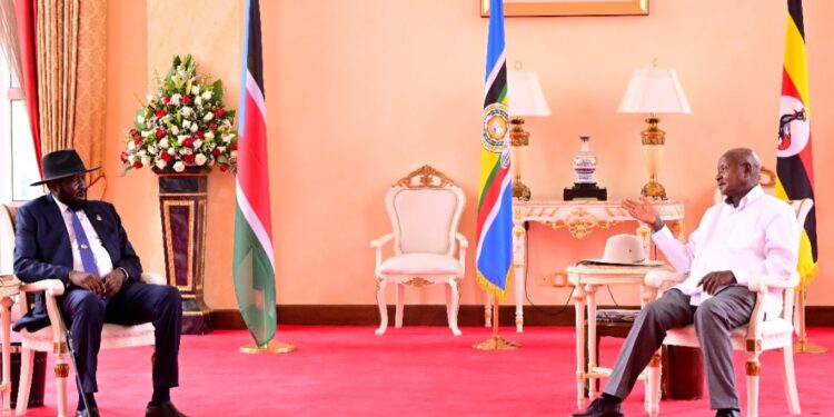 President Museveni in a meeting with his South Sudan counterpart Salva Kiir