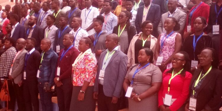 Utilities GIS Conference participants in a group photo at Kampala Hotel Africana on Thursday