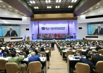 Cuban President Miguel Díaz-Canel, the host and president of the G77+ group, addresses the summit in September 2023