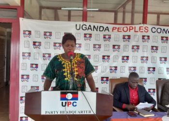 UPC Spokesperson,Arach Oyat Sharon, addressing Journalists at their Uganda Head Office in Kampala on Wednesday