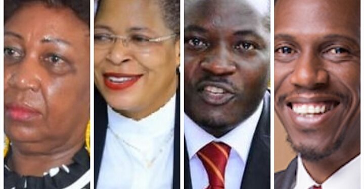L-R: UHRC head Mariam Wangadya, Speaker Anita Among, LOP Mathias Mpuuga and Attorney General Kiryowa Kiwanuka