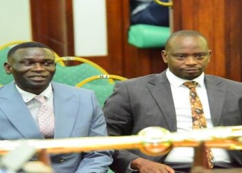 Hon. Julius Acon (left) and Hon. James Kaberuka (right) in the House on Thursday, 16 November 2023