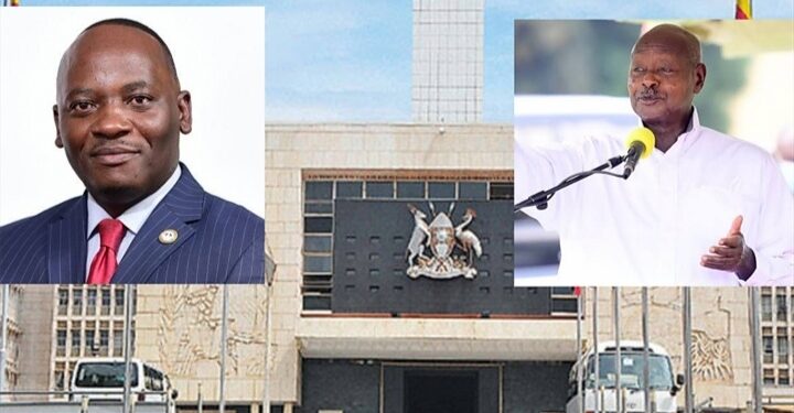 Parliament of Uganda, MP Mathias Mpuuga and President Museveni (inset)