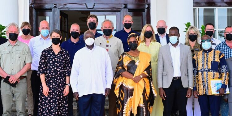 President Museveni in a group photo with Danish Journalists and tour operators