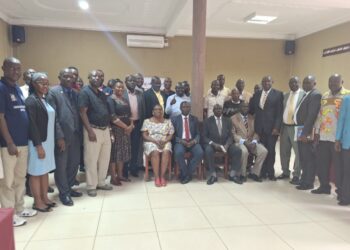 Minister Kyofatogabye in a group photo with officials from the Office of the President and Karamoja RDCs, RISOs and DISOs