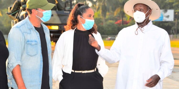 President Museveni meets global conservationist Arturo Islas Allende (Denim shirt)