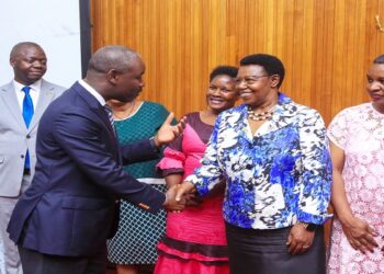 Tayebwa interacts with former MP and SACCO board member, Hon. Miria Matembe at the AGM