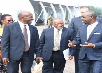 (L-R): Hon. James Nsaba Buturo (NRM, Bufumbira East), the Chancellor, Makerere University Dr. Ezra Suruma and the Deputy Speaker, Hon. Thomas Tayebwa at the second national conference on Ethics and Morality held at Kololo Ceremonial Grounds on Wednesday, 06 December 2023