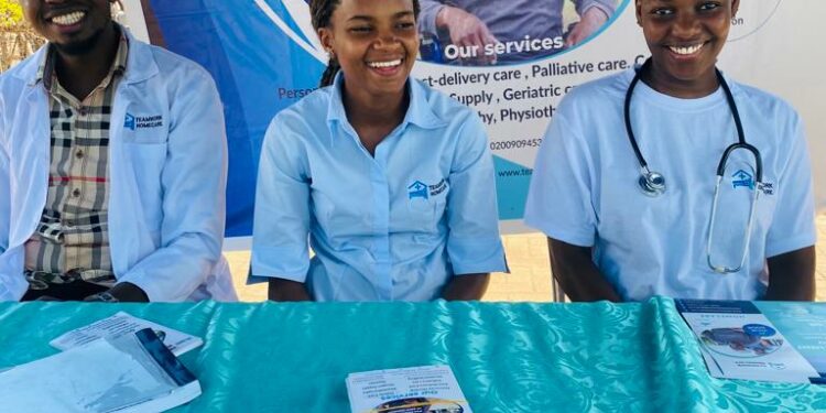 A team of medical professionals from Teamwork Homecare ready to work on patients during a recent outreach. It is these plus other nurses and Doctors that due offer specialist Post Delivery Care to patients.