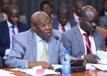 The Minister of State for Energy, Hon. Sidronious Okaasai (left) appearing before the Committee on Budget on Tuesday 5 December 2023