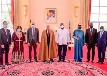 President Museveni in a photo with the Ambassador of Algeria to Uganda and his delegation