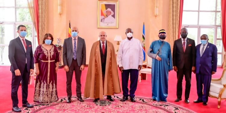 President Museveni in a photo with the Ambassador of Algeria to Uganda and his delegation