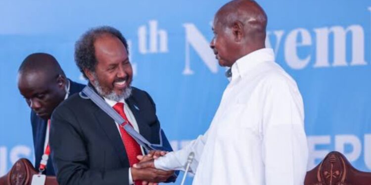 President Museveni with Somalia's Hassan Sheikh Mohamud