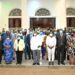 President Museveni in a   group photo with some members of the media after the engagement